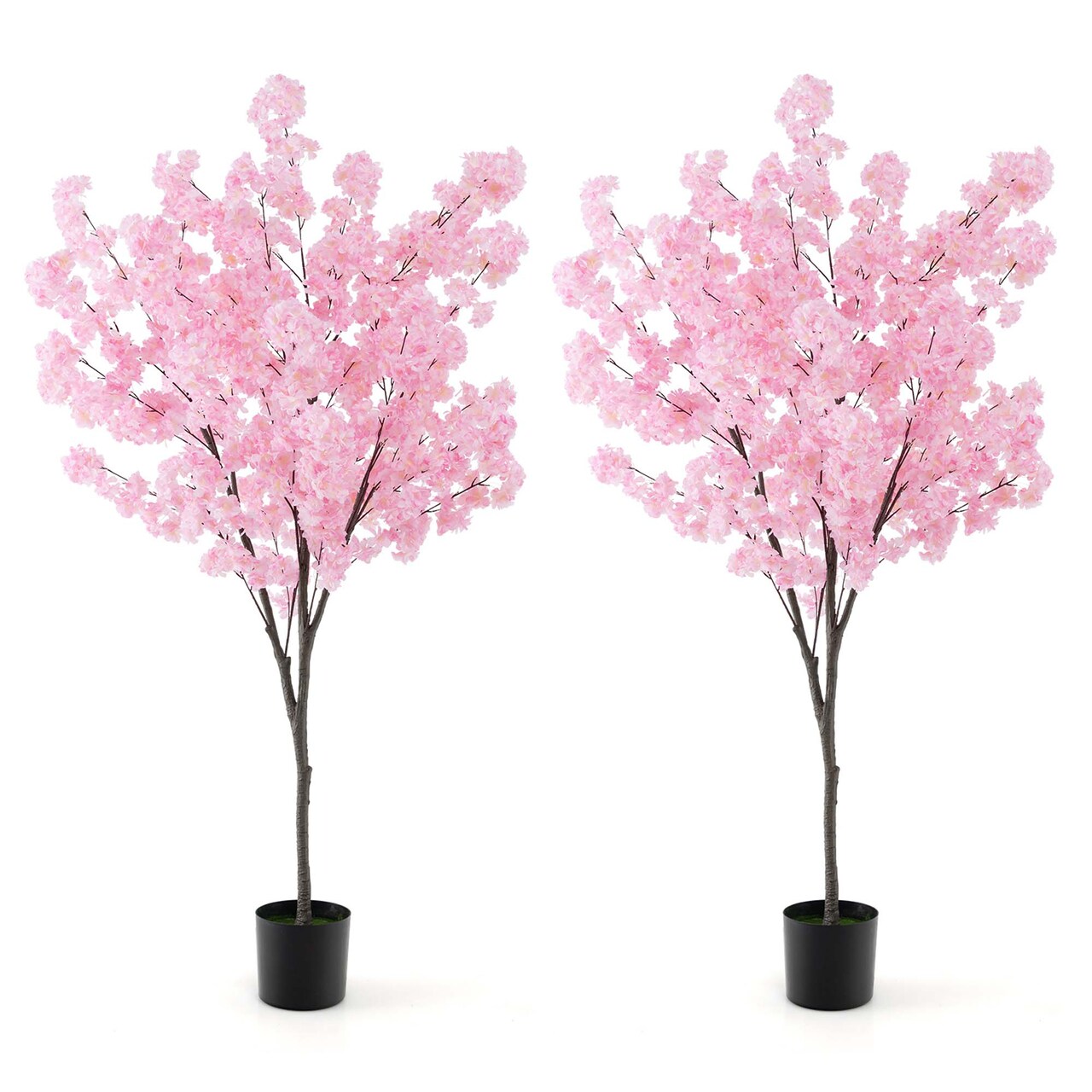 Costway 6.5 FT 1/2 PCS Tall Artificial Cherry Blossom Tree with 900 Pink Flowers Cement-filled